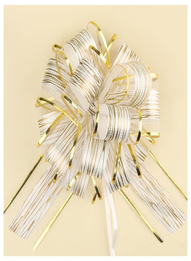 Motroce 50Pcs 6 Inch Large Pull Bow Gift Wrapping Bows, Gold Ribbon Bow for Gift Wrapping, Wedding, Christmas, Valentine's Day Present Decoration Bow(Elegant White) - Image 1